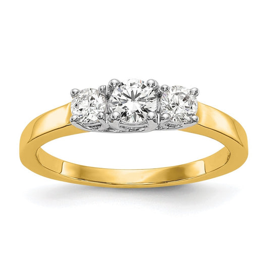 14K Two-tone 3-Stone (Holds 1/4 carat (4.1mm) Round Center) Includes 2-3.2mm Round Side Diamonds Semi-Mount Engagement Ring