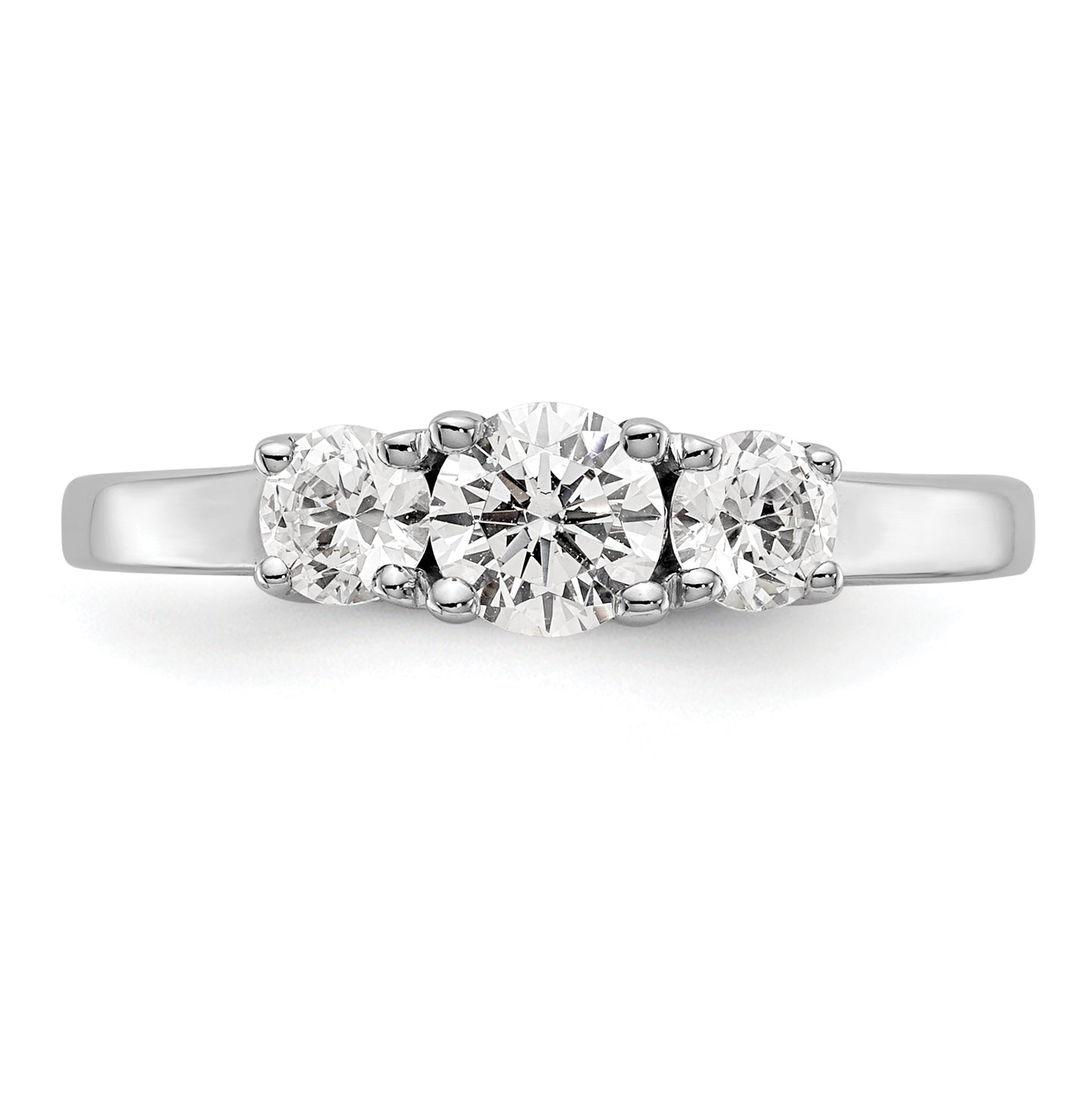 14K White Gold 3-Stone (Holds 3/8 carat (4.6mm) Round Center) Includes 2-3.7mm Round Side Diamonds Semi-Mount Engagement Ring