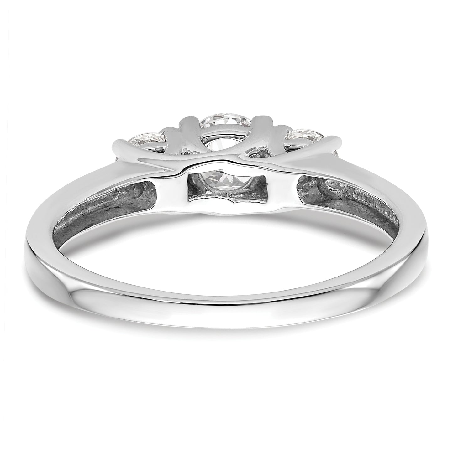 14K White Gold 3-Stone (Holds 3/8 carat (4.6mm) Round Center) Includes 2-3.7mm Round Side Diamonds Semi-Mount Engagement Ring