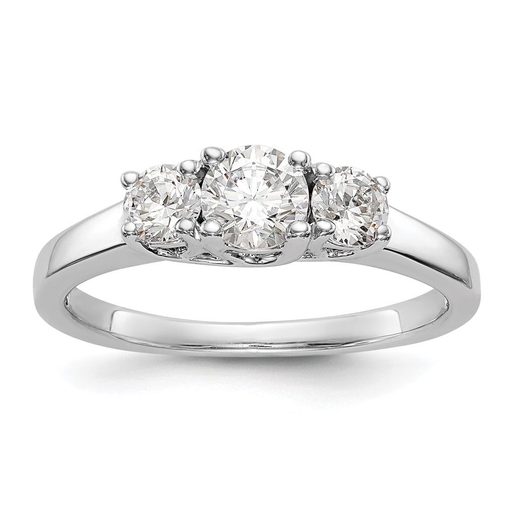 14K White Gold 3-Stone (Holds 3/8 carat (4.6mm) Round Center) Includes 2-3.7mm Round Side Diamonds Semi-Mount Engagement Ring