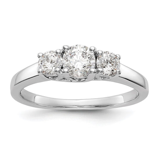 14K White Gold 3-Stone (Holds 3/8 carat (4.6mm) Round Center) Includes 2-3.7mm Round Side Diamonds Semi-Mount Engagement Ring