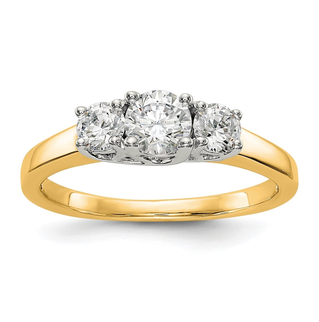 14K Two-tone 3-Stone (Holds 3/8 carat (4.6mm) Round Center) Includes 2-3.7mm Round Side Diamonds Semi-Mount Engagement Ring