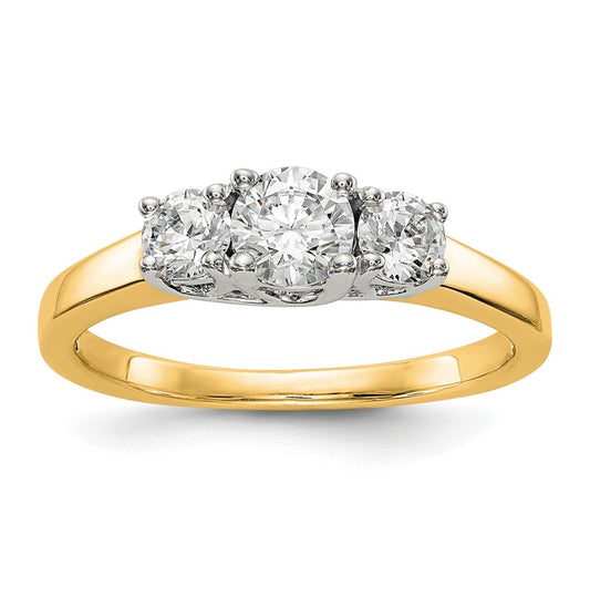 14K Two-tone 3-Stone (Holds 3/8 carat (4.6mm) Round Center) Includes 2-3.7mm Round Side Diamonds Semi-Mount Engagement Ring