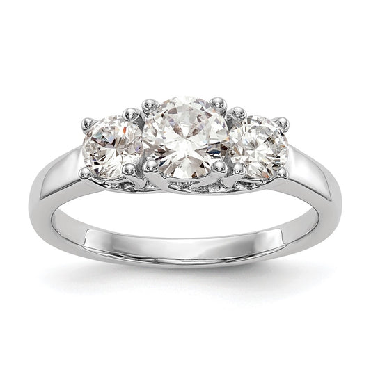 14K White Gold 3-Stone (Holds 1/2 carat (5.2mm) Round Center) Includes 2-4.00mm Round Side Diamonds Semi-Mount Engagement Ring
