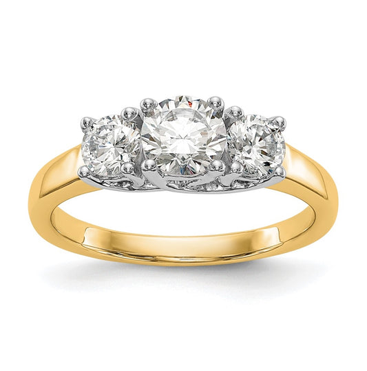 14K Two-tone 3-Stone (Holds 1/2 carat (5.2mm) Round Center) Includes 2-4.00mm Round Side Diamonds Semi-Mount Engagement Ring