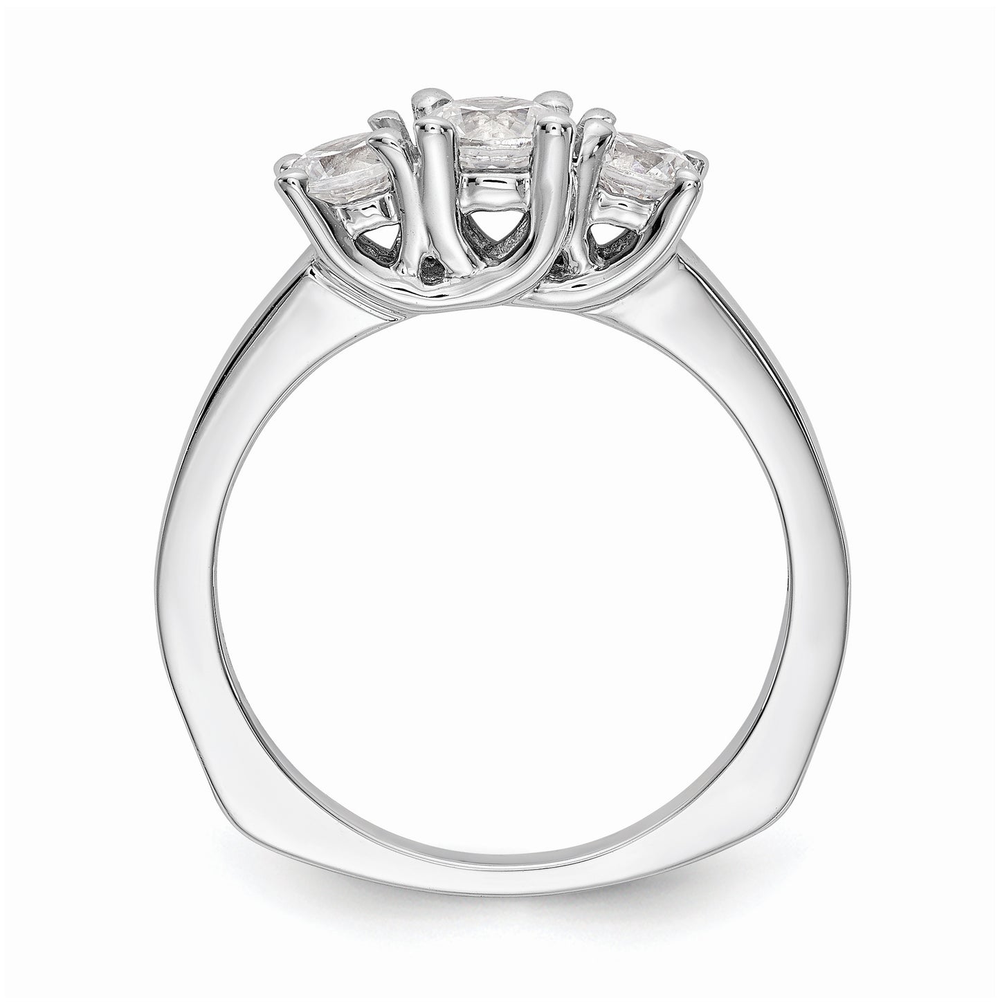 14K White Gold 3-Stone (Holds 1/2 carat (4.7mm) Round Center) Includes 2-4.00mm Round Side Diamonds Semi-Mount Engagement Ring, Size 6
