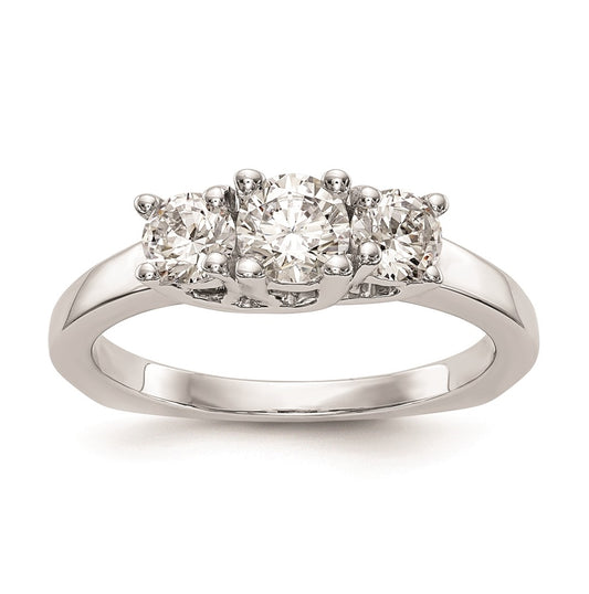 14K White Gold 3-Stone (Holds 1/2 carat (4.7mm) Round Center) Includes 2-4.00mm Round Side Diamonds Semi-Mount Engagement Ring, Size 6