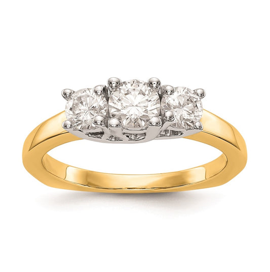 14K Two-tone 3-Stone (Holds 1/2 carat (4.7mm) Round Center) Includes 2-4.00mm Round Side Diamonds Semi-Mount Engagement Ring, Size 6
