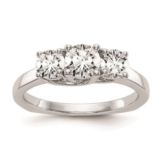 14K White Gold 3-Stone (Holds 1/2 carat (5.2mm) Round Center) Includes 2-4.5mm Round Side Diamonds Semi-Mount Engagement Ring, Size 6
