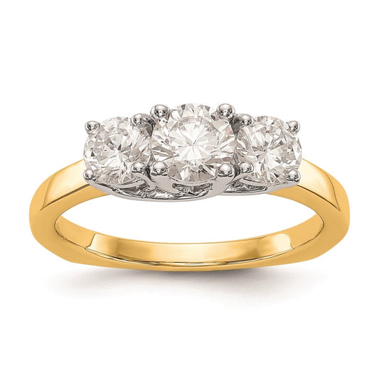 14K Two-tone 3-Stone (Holds 1/2 carat (5.2mm) Round Center) Includes 2-4.5mm Round Side Diamonds Semi-Mount Engagement Ring, Size 6