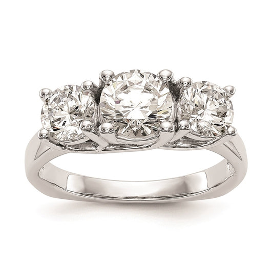 14K White Gold 3-Stone (Holds 1 carat (6.5mm) Round Center) Includes 2-5.00mm Round Side Diamonds Semi-Mount Engagement Ring, Size 6