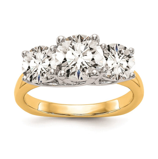 14K Two-tone 3-Stone (Holds 1 carat (6.5mm) Round Center) Includes 2-5.00mm Round Side Diamonds Semi-Mount Engagement Ring, Size 6