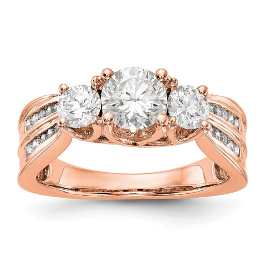 14K Rose Gold 3-Stone Diamond Semi-Mount Engagement Ring