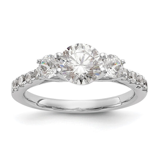 14K White Gold 3-Stone (Holds 1 carat (6.5mm) Round Center and (2-3.8mm) Round Sides) Diamond Semi-Mount Engagement Ring