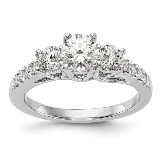 14K White Gold 3-Stone Plus (Holds 1/2 carat (5.2mm) Round Center and (4.00mm) Round Sides) Diamond Semi-Mount Engagement Ring