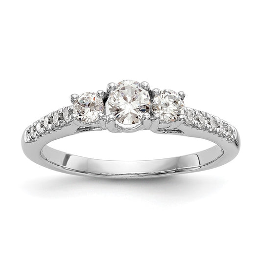 14K White Gold 3-Stone Plus (Holds 1/3 carat (4.5mm) Round Center) Diamond Semi-Mount Engagement Ring