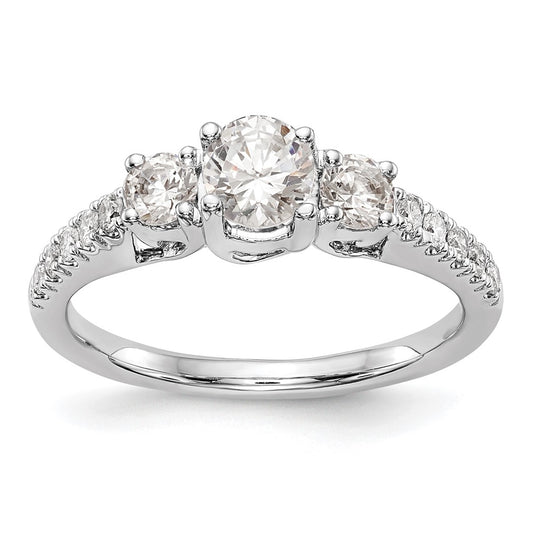 14K White Gold 3-Stone Plus (Holds 1/2 carat (5.2mm) Round Center) Diamond Semi-Mount Engagement Ring