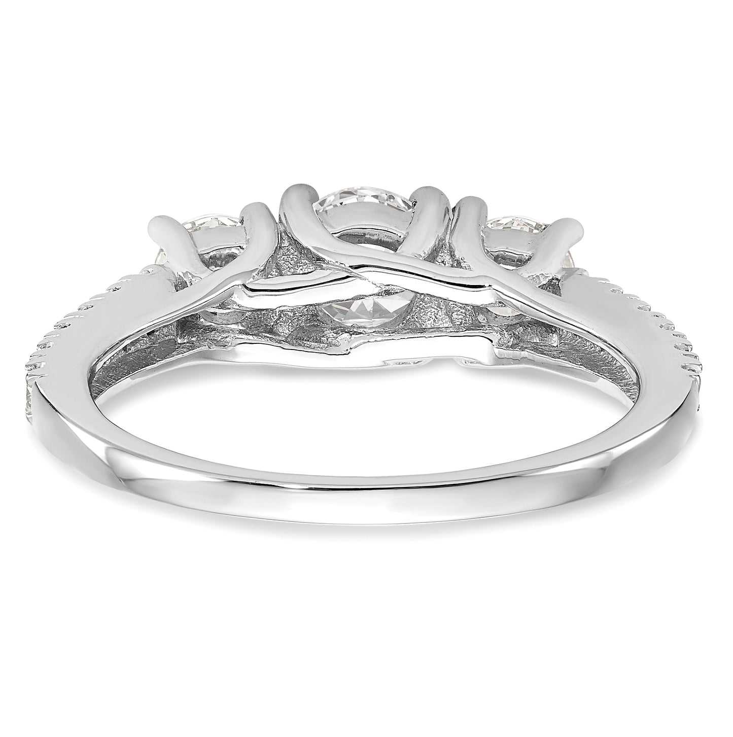 14K White Gold 3-Stone Plus (Holds 3/4 carat (5.8mm) Round Center) Diamond Semi-Mount Engagement Ring