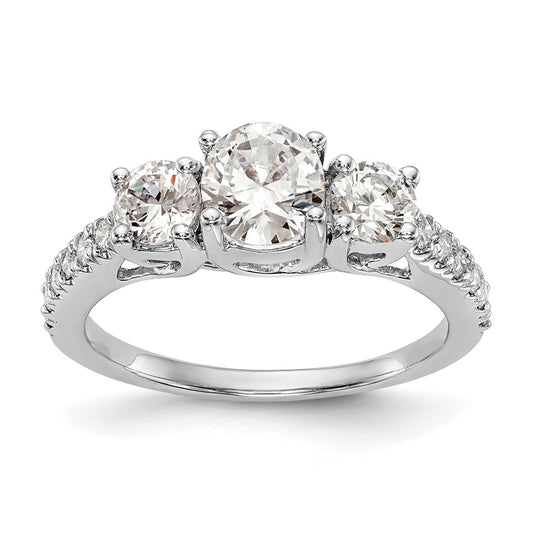 14K White Gold 3-Stone Plus (Holds 3/4 carat (5.8mm) Round Center) Diamond Semi-Mount Engagement Ring