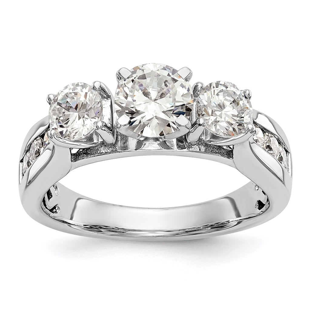 14K White Gold Peg Set 3-Stone Diamond Semi-Mount Engagement Ring