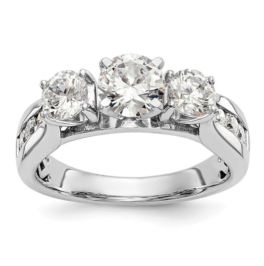 14K White Gold Peg Set 3-Stone Diamond Semi-Mount Engagement Ring