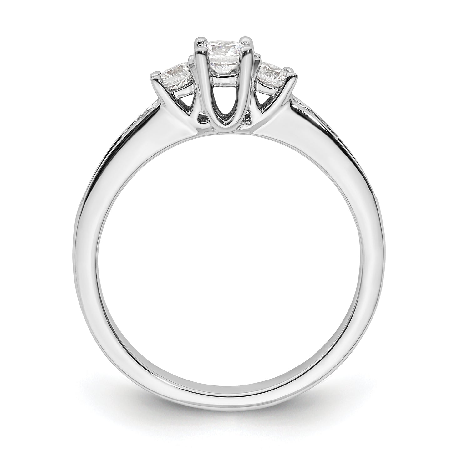 14K White Gold 3-Stone Plus (Holds 1/6 carat (3.5mm) Round Center and (2-2.9mm) Round Sides) Diamond Semi-Mount Engagement Ring