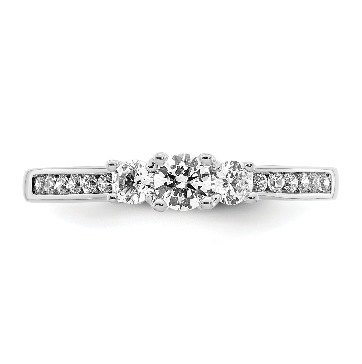 14K White Gold 3-Stone Plus (Holds 1/6 carat (3.5mm) Round Center and (2-2.9mm) Round Sides) Diamond Semi-Mount Engagement Ring