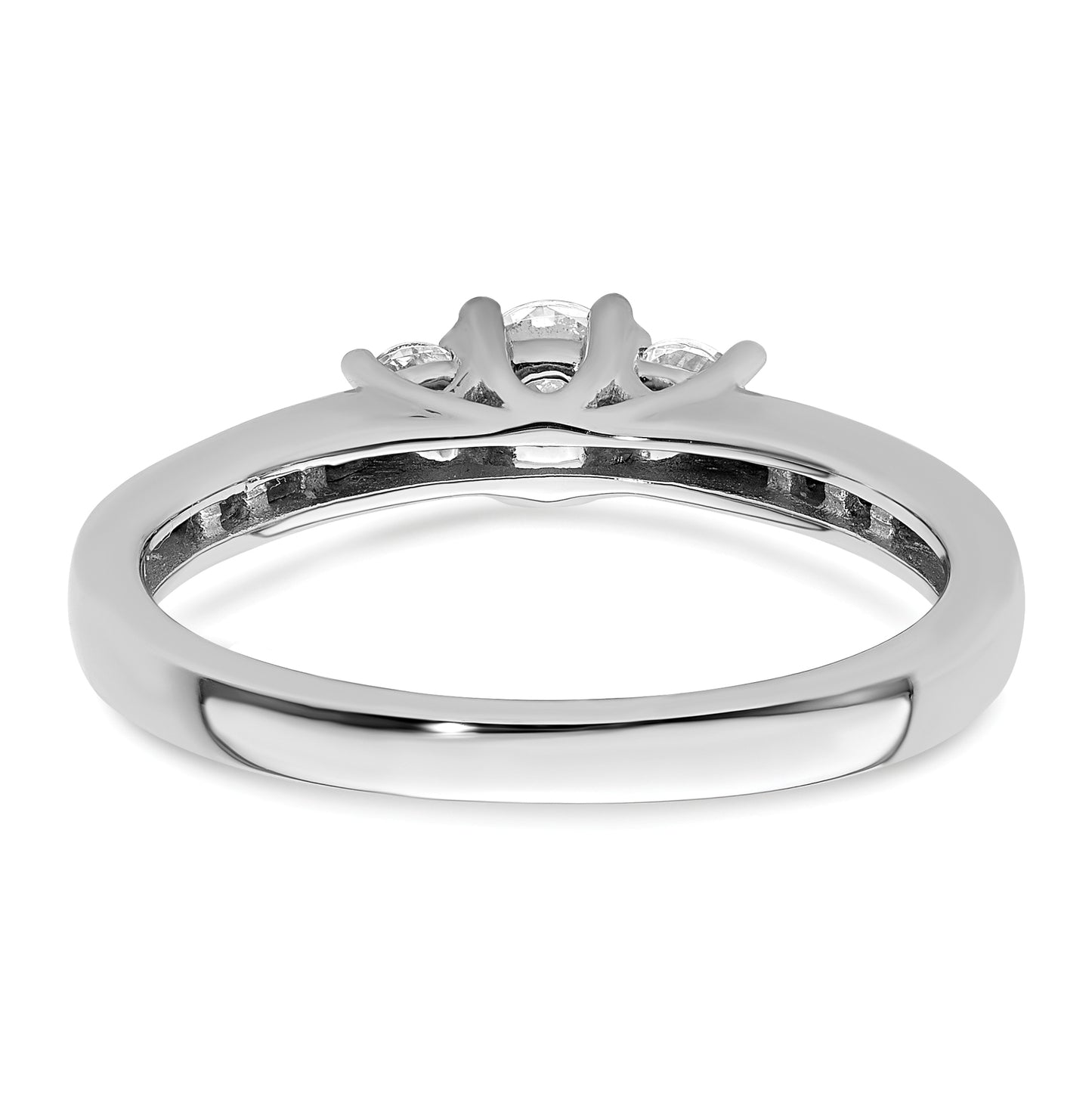 14K White Gold 3-Stone Plus (Holds 1/6 carat (3.5mm) Round Center and (2-2.9mm) Round Sides) Diamond Semi-Mount Engagement Ring