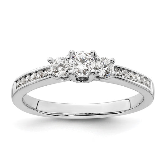 14K White Gold 3-Stone Plus (Holds 1/6 carat (3.5mm) Round Center and (2-2.9mm) Round Sides) Diamond Semi-Mount Engagement Ring