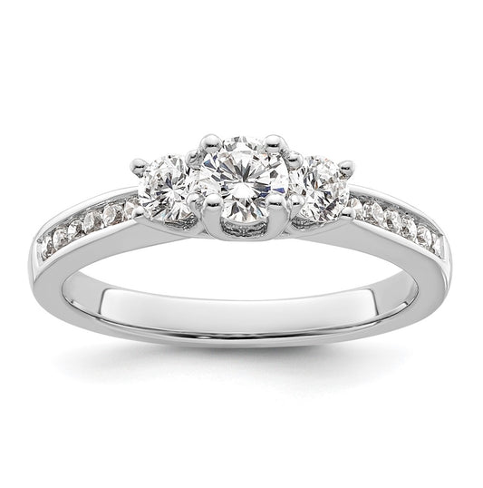 14K White Gold 3-Stone Plus (Holds 1/4 carat (4.1mm) Round Center and (2-3.1mm) Round Sides) Diamond Semi-Mount Engagement Ring