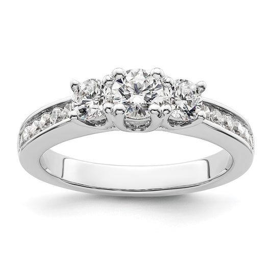 14K White Gold 3-Stone Plus (Holds 1/3 carat (4.5mm) Round Center and (2-3.8mm) Round Sides) Diamond Semi-Mount Engagement Ring