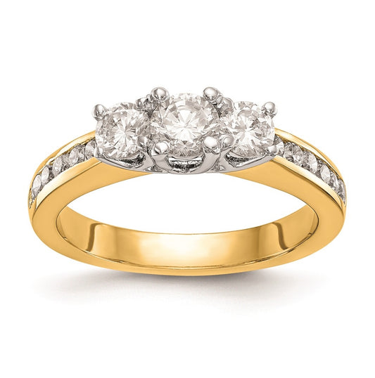 14K Two-tone 3-Stone Plus (Holds 3/4 carat (5.8mm) Round Center and (2-4.8mm) Round Sides) Diamond Semi-Mount Engagement Ring