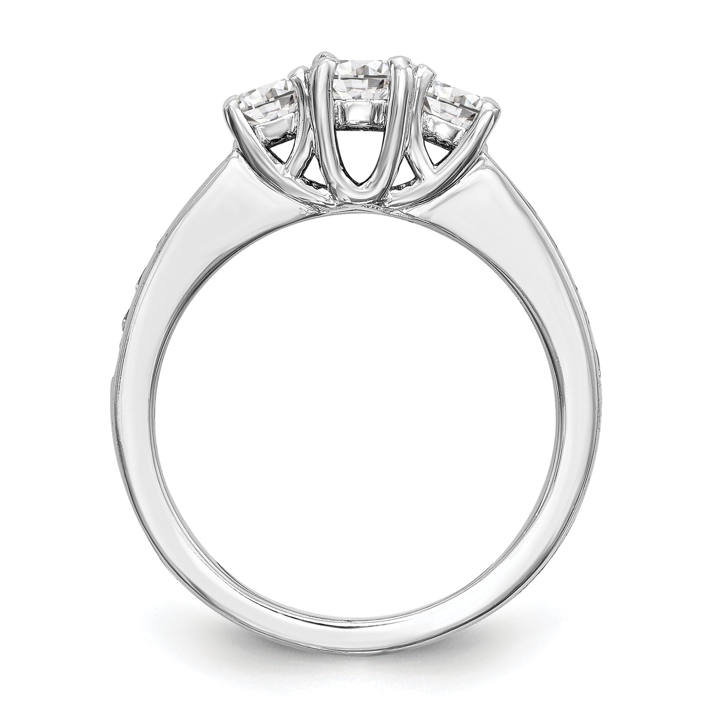 14K White Gold 3-Stone Plus (Holds 1/2 carat (5.2mm) Round Center and (2-4.5mm) Round Sides) Diamond Semi-Mount Engagement Ring