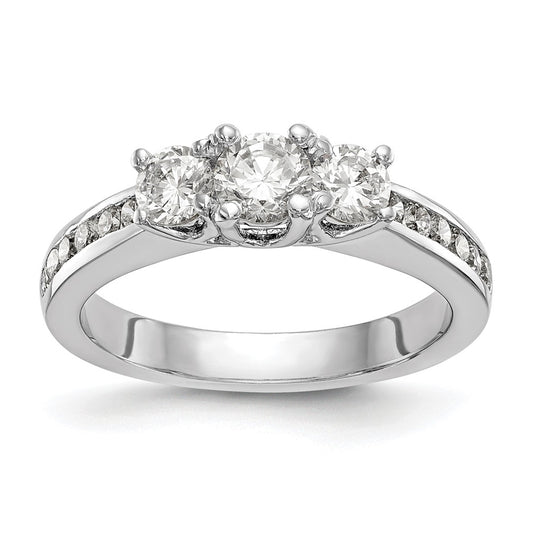 14K White Gold 3-Stone Plus (Holds 1/2 carat (5.2mm) Round Center and (2-4.5mm) Round Sides) Diamond Semi-Mount Engagement Ring