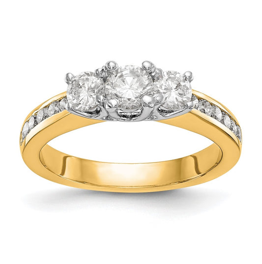 14K Two-tone 3-Stone Plus (Holds 1/2 carat (5.2mm) Round Center and (2-4.5mm) Round Sides) Diamond Semi-Mount Engagement Ring