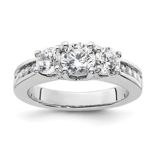 14K White Gold 3-Stone Plus (Holds 3/4 carat (5.8mm) Round Center and (2-4.8mm) Round Sides) Diamond Semi-Mount Engagement Ring