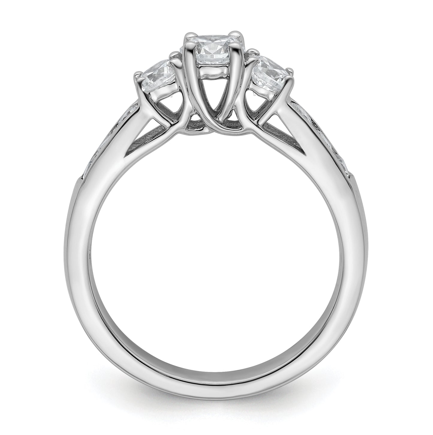 14K White Gold 3-Stone Plus (Holds 1/3 (4.5mm) Round Center and (2-3.6mm) Round Sides) Diamond Semi-Mount Engagement Ring