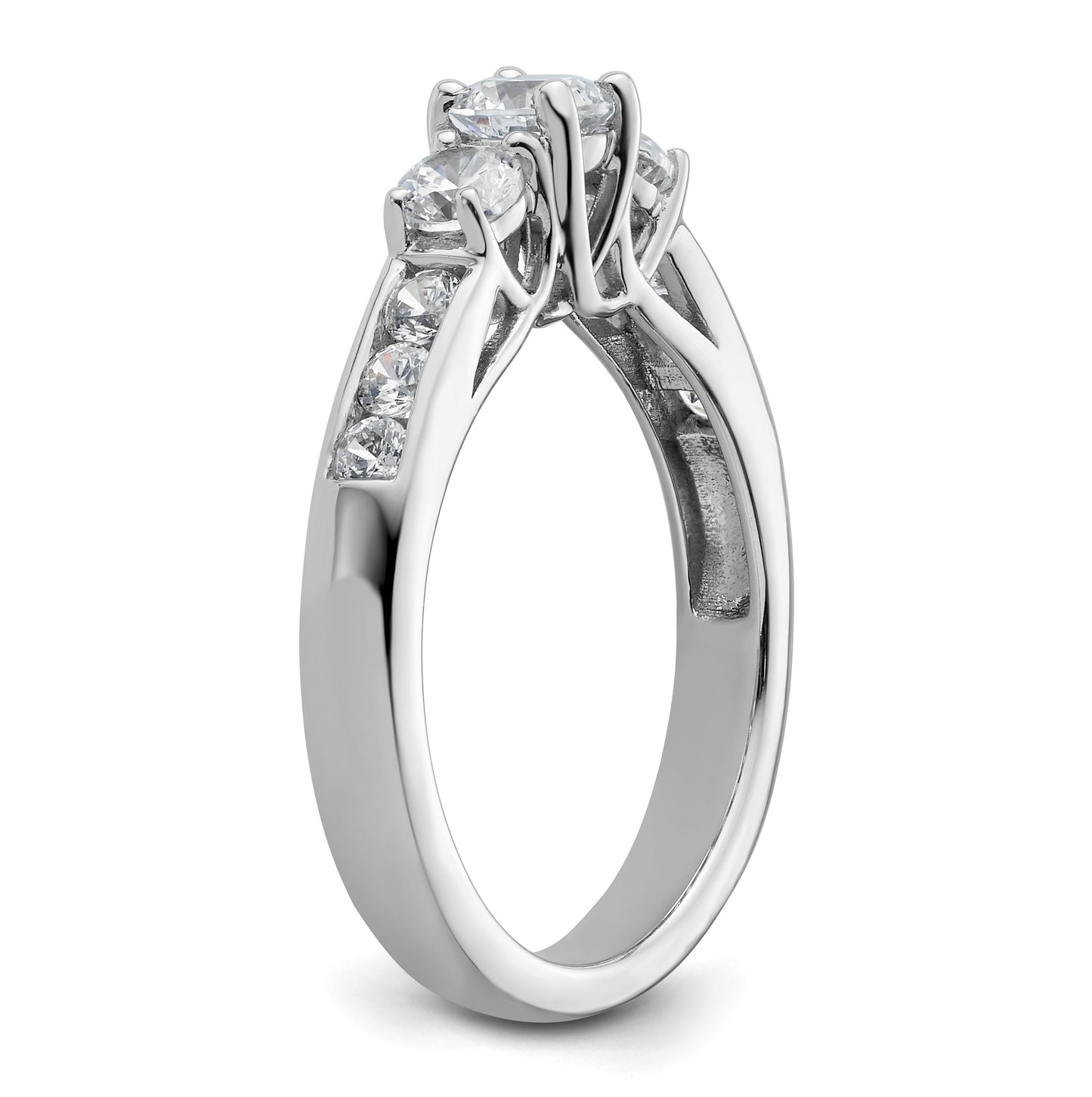 14K White Gold 3-Stone Plus (Holds 1/3 (4.5mm) Round Center and (2-3.6mm) Round Sides) Diamond Semi-Mount Engagement Ring