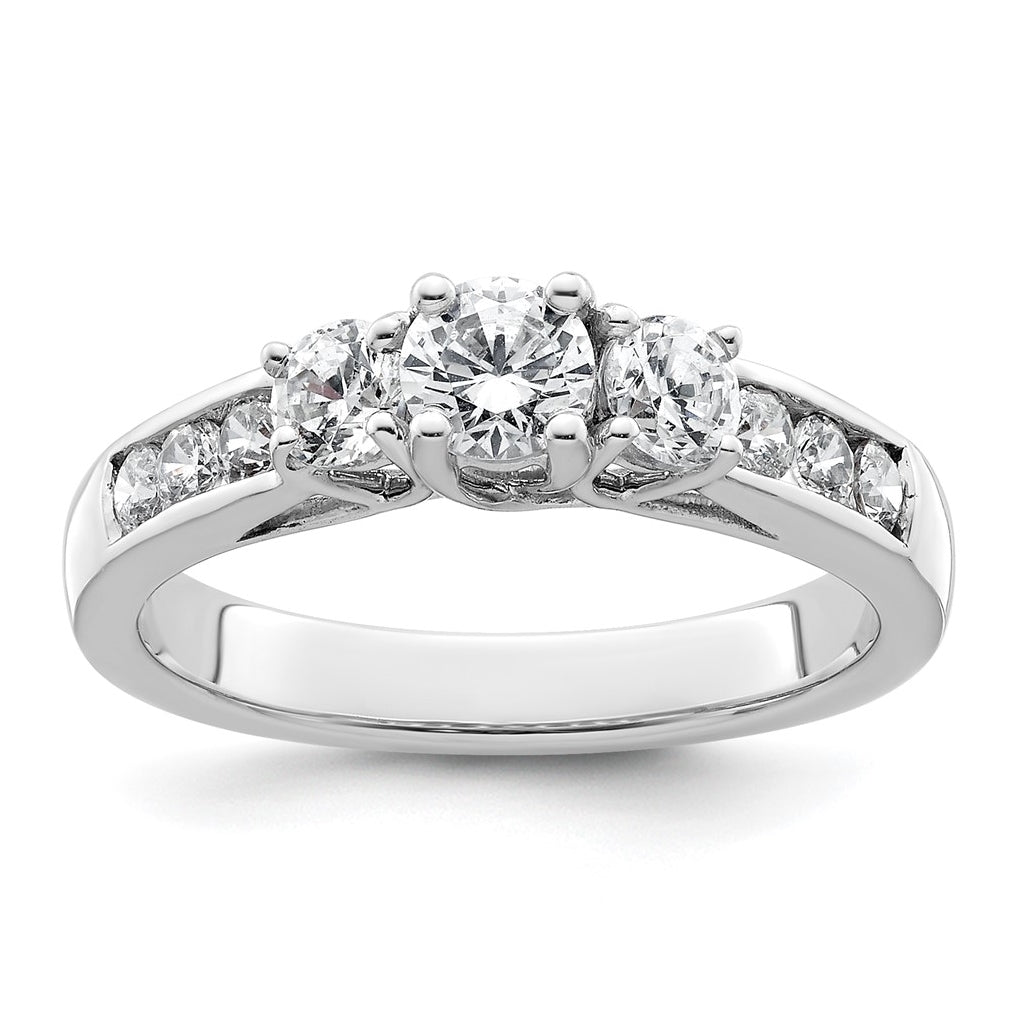 14K White Gold 3-Stone Plus (Holds 1/3 (4.5mm) Round Center and (2-3.6mm) Round Sides) Diamond Semi-Mount Engagement Ring