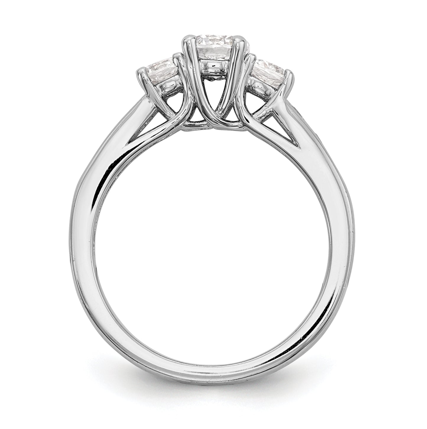 14K White Gold 3-Stone Plus (Holds 1/2 (5.2mm) Round Center and (2-4.5mm) Round Sides) Diamond Semi-Mount Engagement Ring