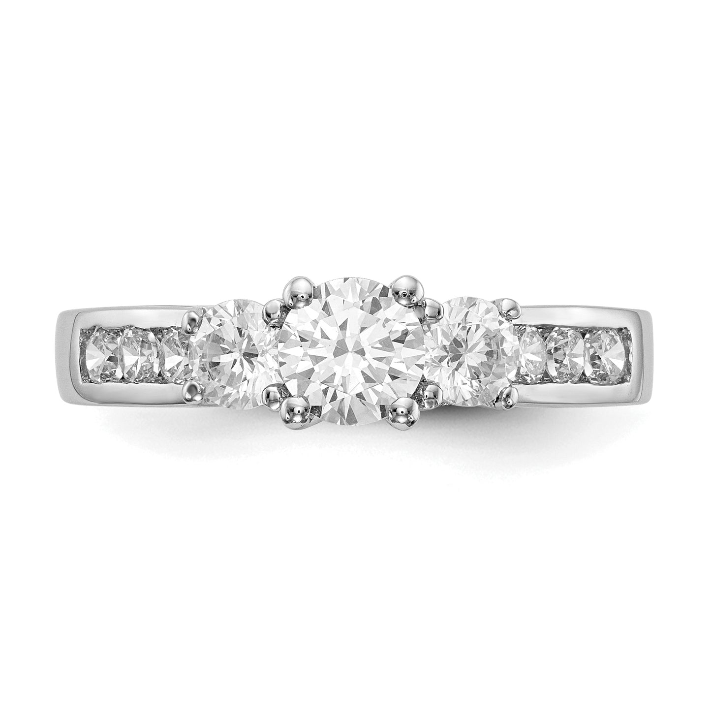 14K White Gold 3-Stone Plus (Holds 1/2 (5.2mm) Round Center and (2-4.5mm) Round Sides) Diamond Semi-Mount Engagement Ring