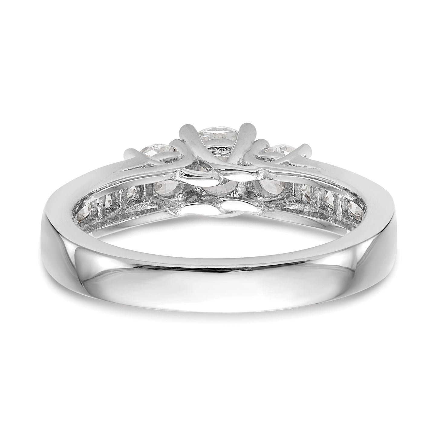 14K White Gold 3-Stone Plus (Holds 1/2 (5.2mm) Round Center and (2-4.5mm) Round Sides) Diamond Semi-Mount Engagement Ring
