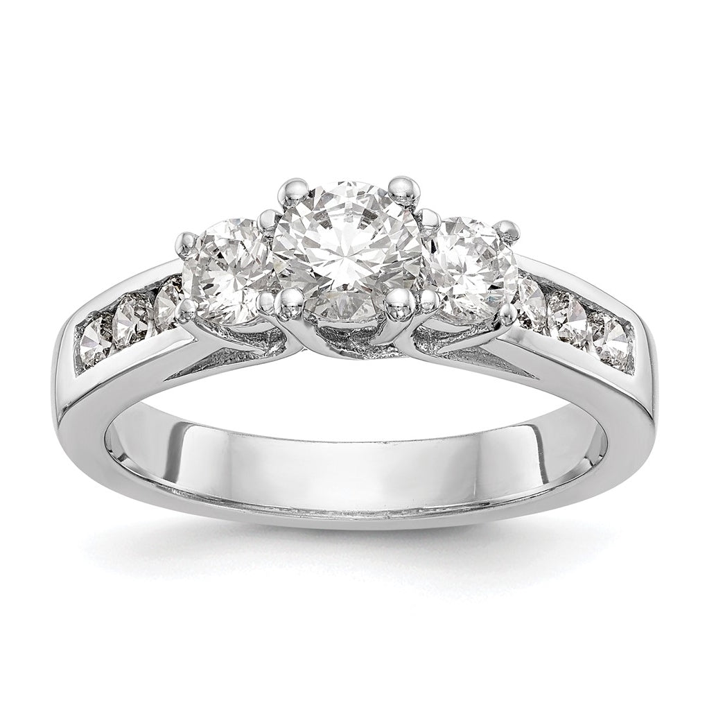 14K White Gold 3-Stone Plus (Holds 1/2 (5.2mm) Round Center and (2-4.5mm) Round Sides) Diamond Semi-Mount Engagement Ring