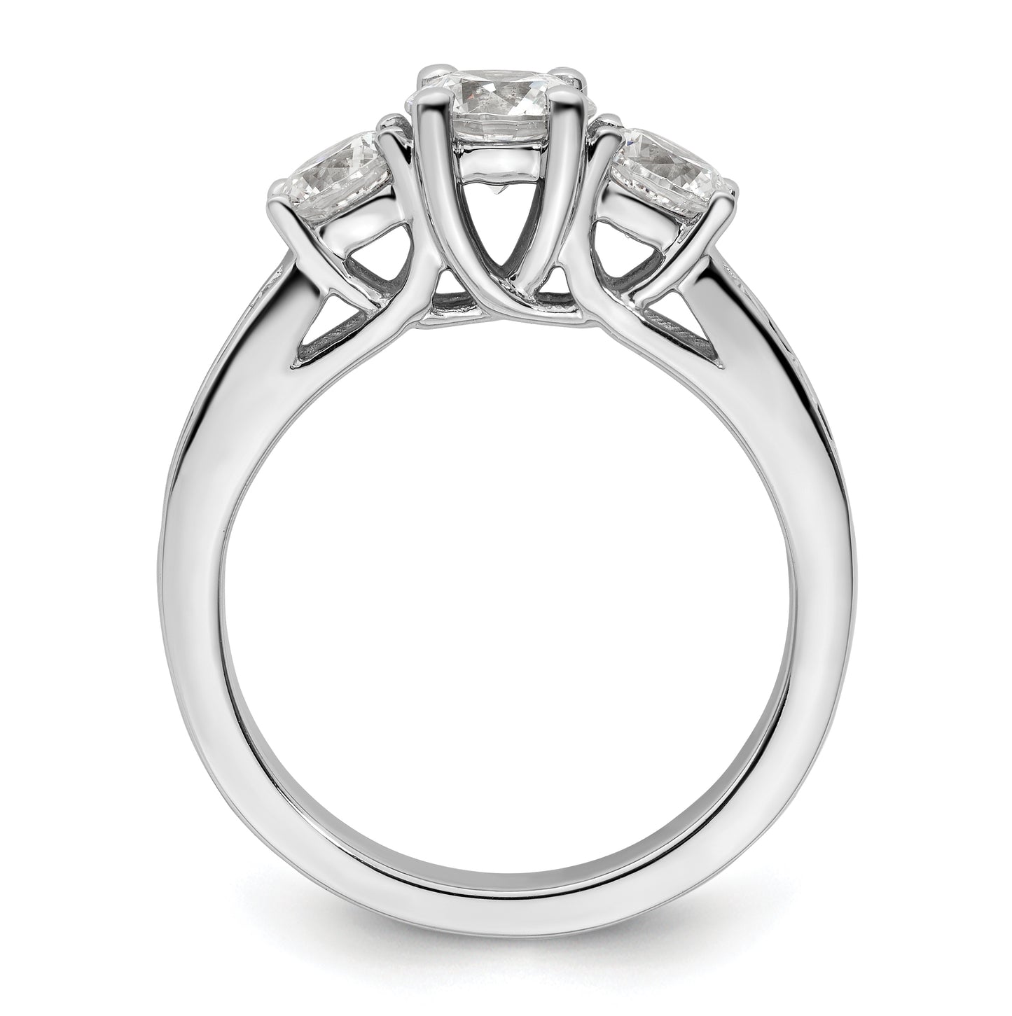 14K White Gold 3-Stone Plus (Holds 3/4 (5.8mm) Round Center and (2-4.8mm) Round Sides) Diamond Semi-Mount Engagement Ring