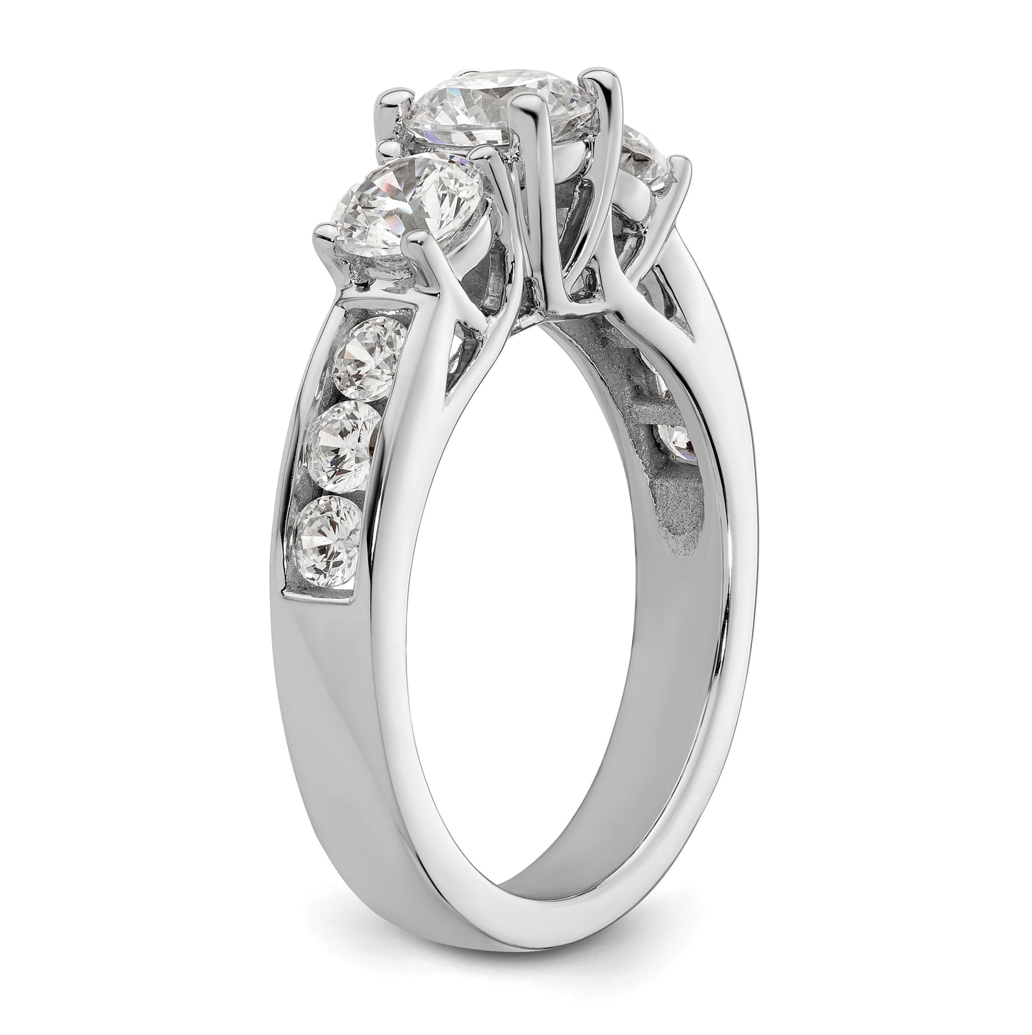 14K White Gold 3-Stone Plus (Holds 3/4 (5.8mm) Round Center and (2-4.8mm) Round Sides) Diamond Semi-Mount Engagement Ring