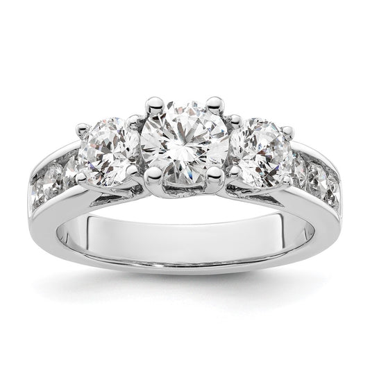 14K White Gold 3-Stone Plus (Holds 3/4 (5.8mm) Round Center and (2-4.8mm) Round Sides) Diamond Semi-Mount Engagement Ring