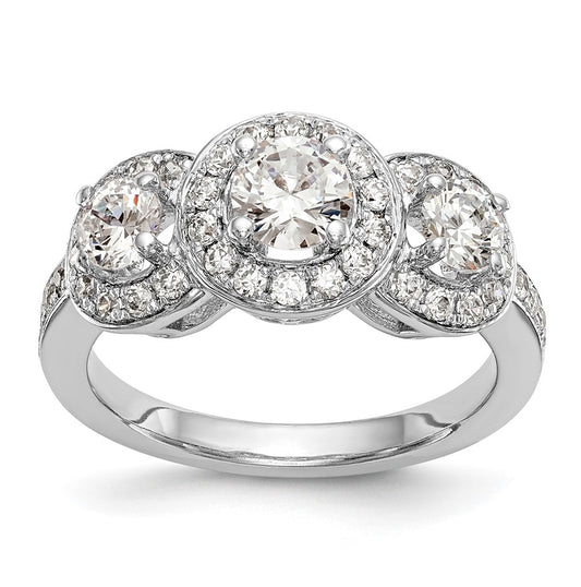 14K White Gold 3-Stone Diamond Semi-Mount Engagement Ring,  2.48 to 2.64 mm (tapered)