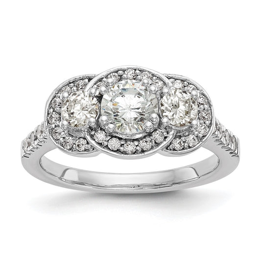 14K White Gold 3-Stone Diamond Semi-Mount Engagement Ring,  2.1 mm