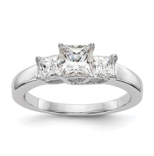 14K White Gold 3-Stone (Holds 1/2 carat (5.2mm) Princess Center) Diamond Semi-Mount Engagement Ring