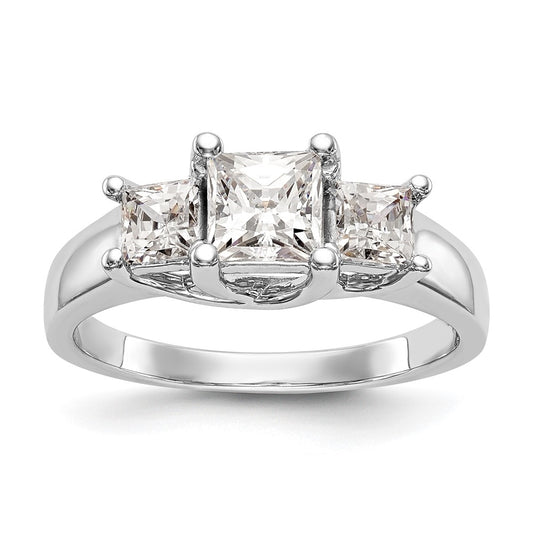 14K White Gold 3-Stone (Holds 3/4 carat (5.8mm) Princess Center) Diamond Semi-Mount Engagement Ring